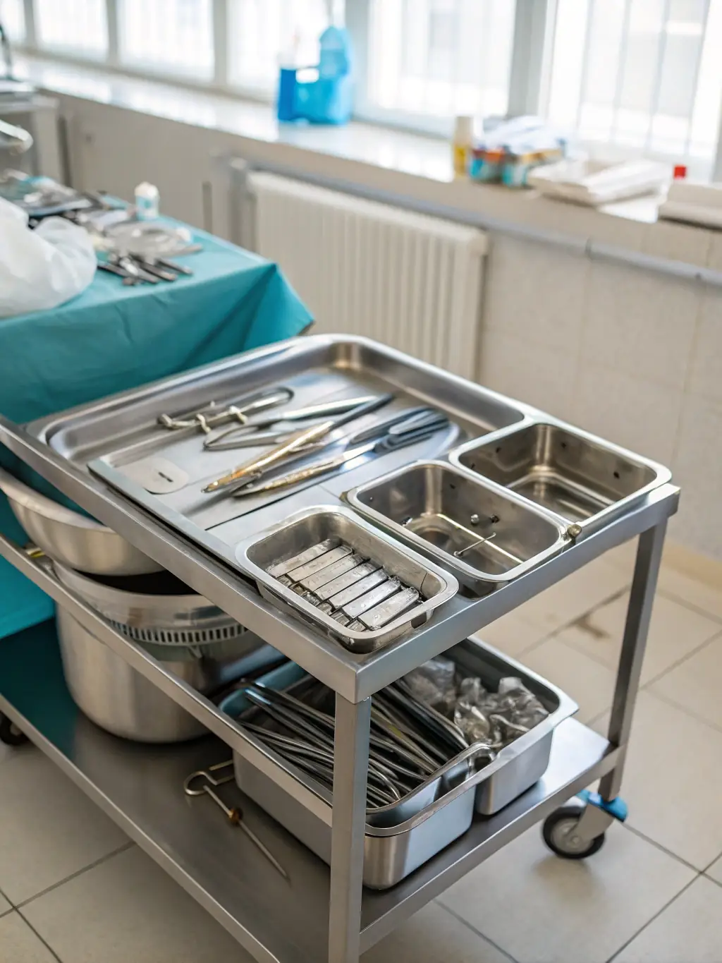 A clean and organized inventory of sterile processing supplies, showcasing the variety and availability of essential items for surgical procedures.