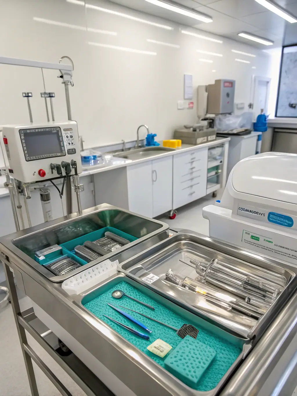 A well-organized sterile processing department with advanced sterilization equipment, showcasing efficiency and adherence to strict protocols.
