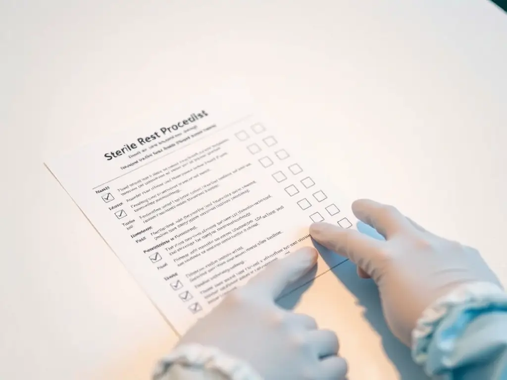 A template cover with a checklist for sterile processing procedures.