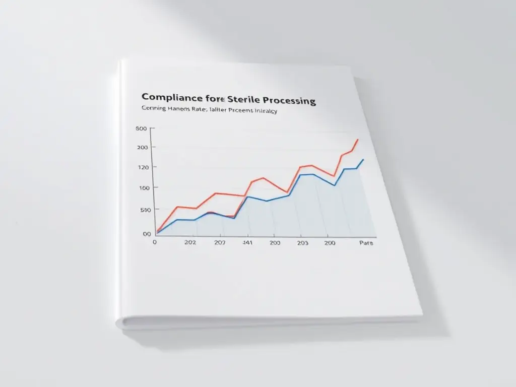 A white paper cover with a graph showing sterile processing compliance rates.