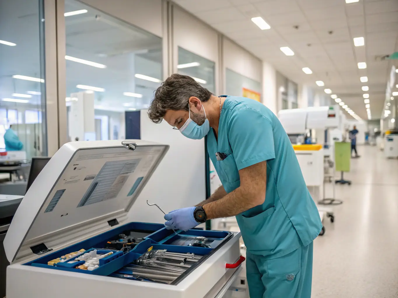 A guide cover with a sterile processing technician working in a hospital.