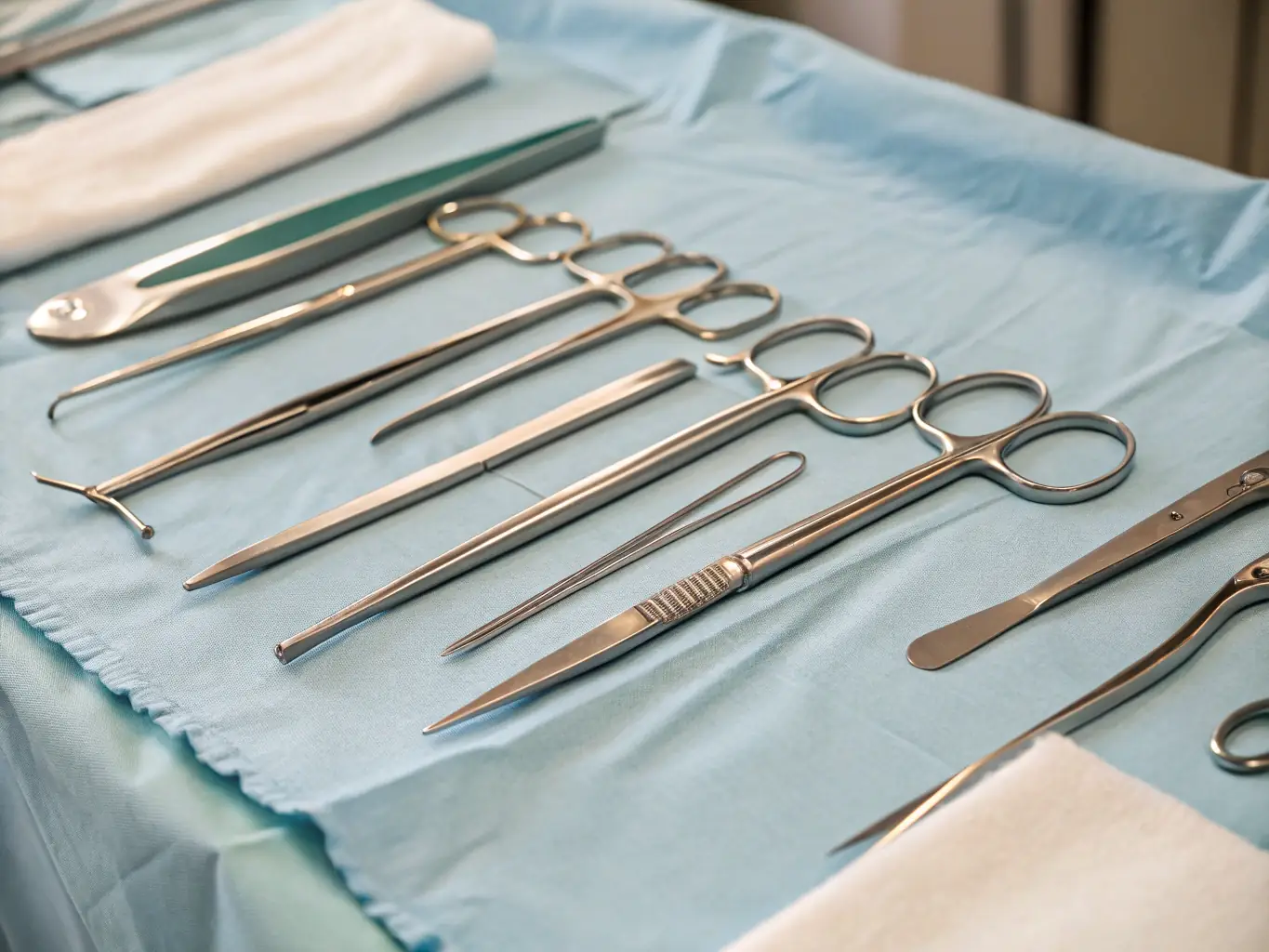 A guide cover with a surgical instruments on the table.