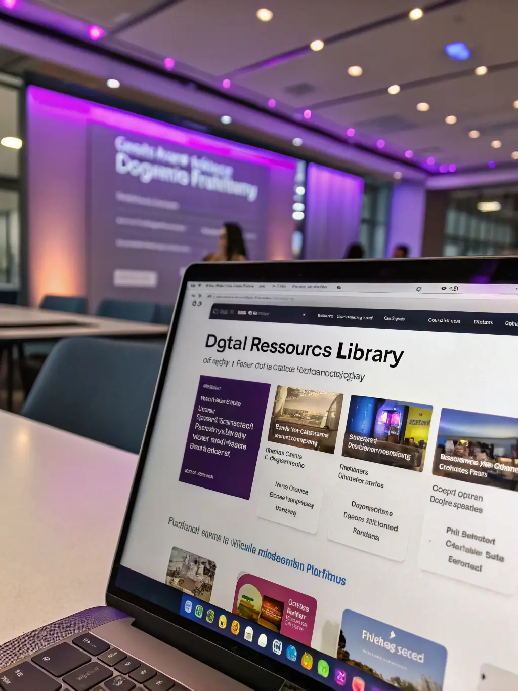 A resource library interface on a sleek monitor, showing downloadable study guides, certification badges, and links to industry webinars, all styled with SterileOps branding.