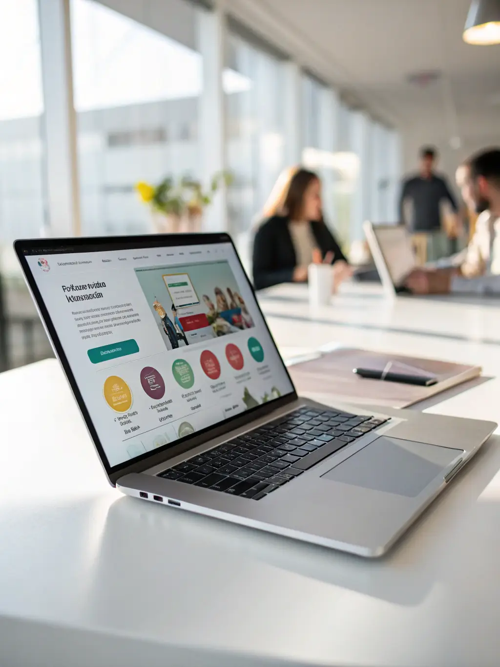 A sleek laptop screen displaying a curated job board for sterile processing roles, with electric-blue accents and realistic hospital background elements.